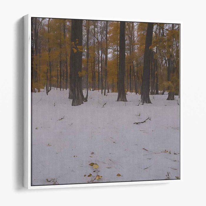 Frost-Kissed Fall Foliage: Realistic Autumn Leaves and Snow Landscape Canvas Art Print