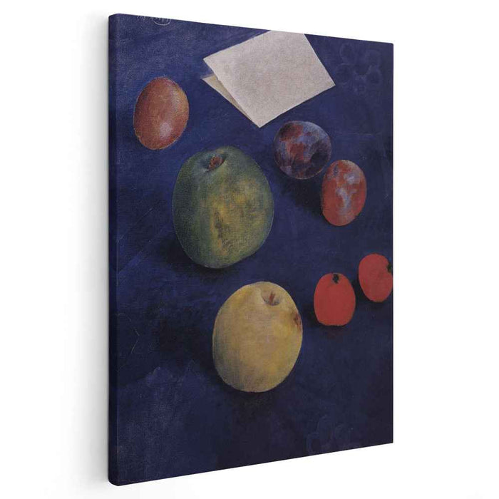 Fruit on a blue tablecloth (1921) by Kuzma Petrov-Vodkin