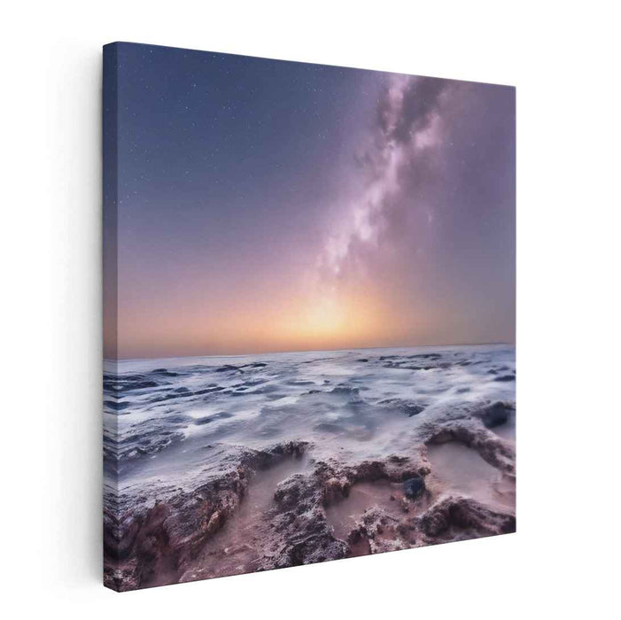 Celestial Serenity Reflects Infinity: Twilight and Milky Way Over Ocean Canvas Art