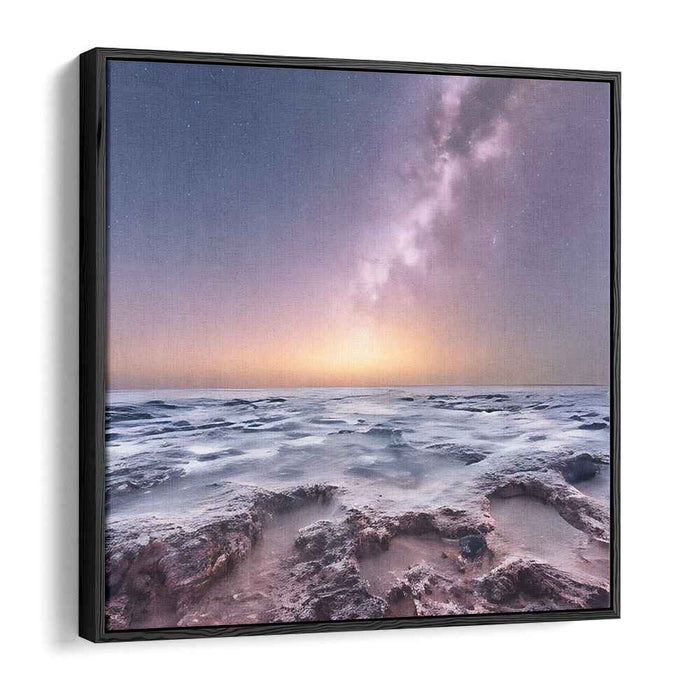 Celestial Serenity Reflects Infinity: Twilight and Milky Way Over Ocean Canvas Art