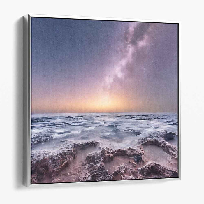 Celestial Serenity Reflects Infinity: Twilight and Milky Way Over Ocean Canvas Art