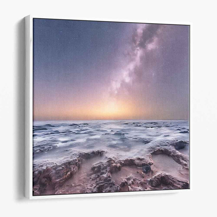 Celestial Serenity Reflects Infinity: Twilight and Milky Way Over Ocean Canvas Art
