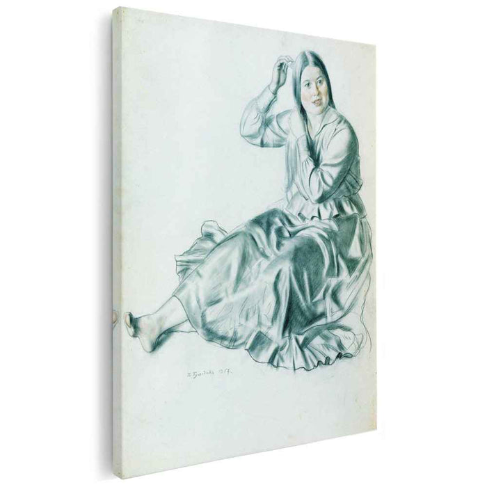 Girl brushing her hair (1917) by Boris Kustodiev