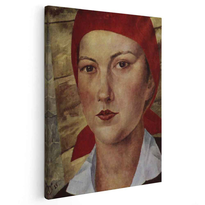 Girl in red scarf (worker) (1925) by Kuzma Petrov-Vodkin