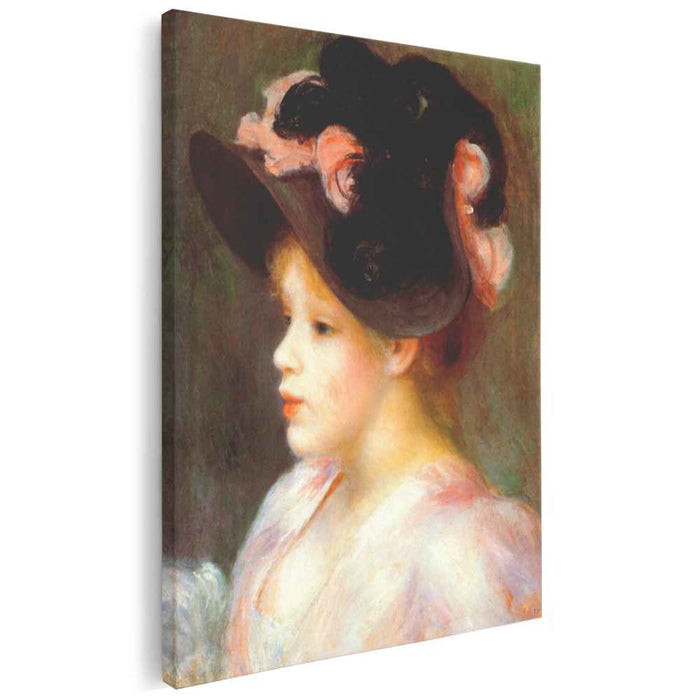 Girl with a pink and black hat (1890) by Pierre-Auguste Renoir