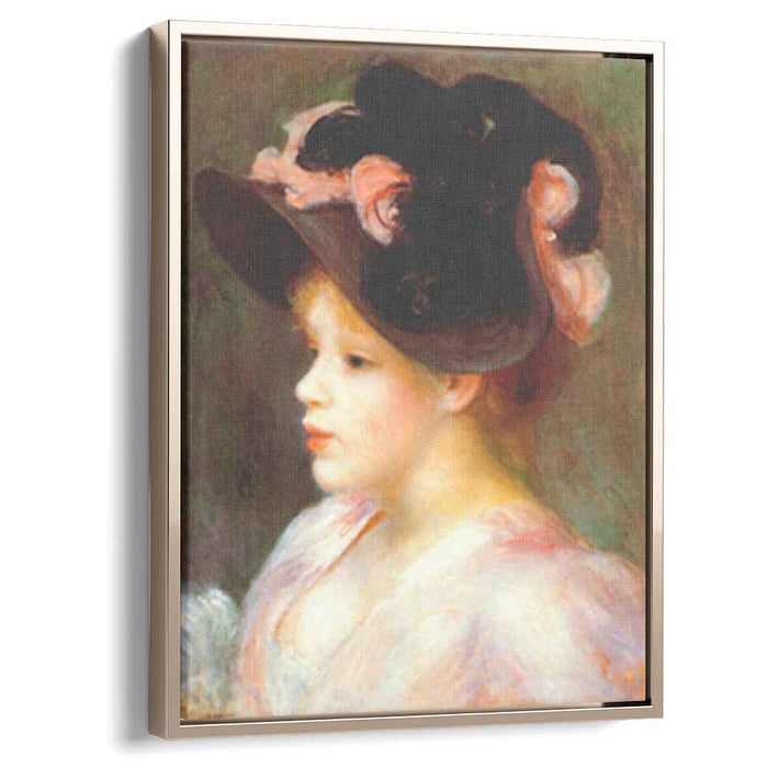 Girl with a pink and black hat (1890) by Pierre-Auguste Renoir