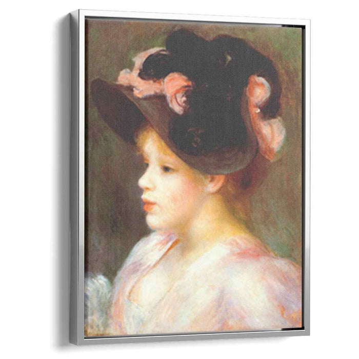 Girl with a pink and black hat (1890) by Pierre-Auguste Renoir