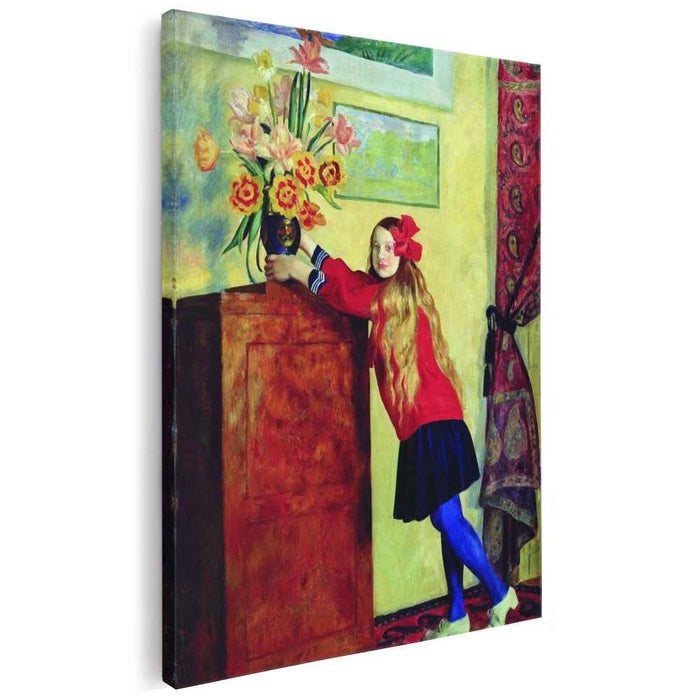 Girl with flowers (1917) by Boris Kustodiev