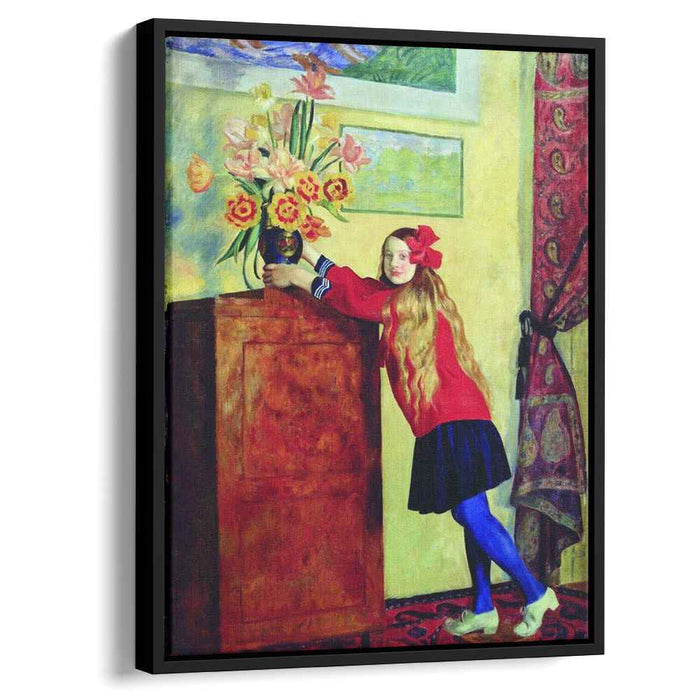 Girl with flowers (1917) by Boris Kustodiev