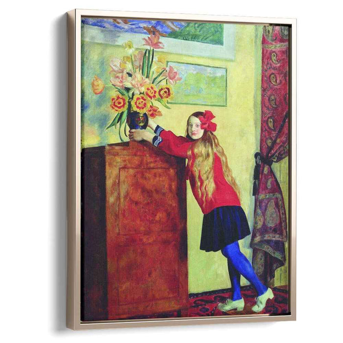 Girl with flowers (1917) by Boris Kustodiev