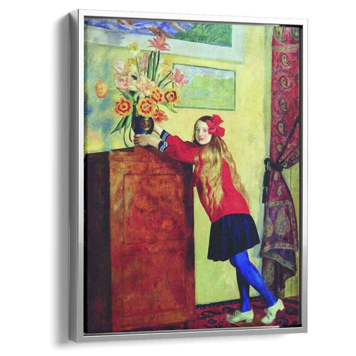 Girl with flowers (1917) by Boris Kustodiev