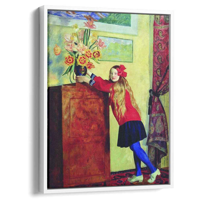 Girl with flowers (1917) by Boris Kustodiev