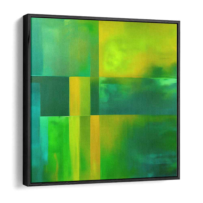 Emerald Geometry Dance: Abstract Geometric Green and Yellow Canvas Art Print