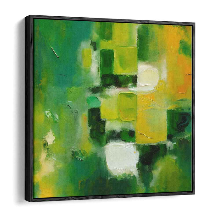 Emerald Sunburst Symphony: Abstract Geometric Green and Yellow Canvas Art Print