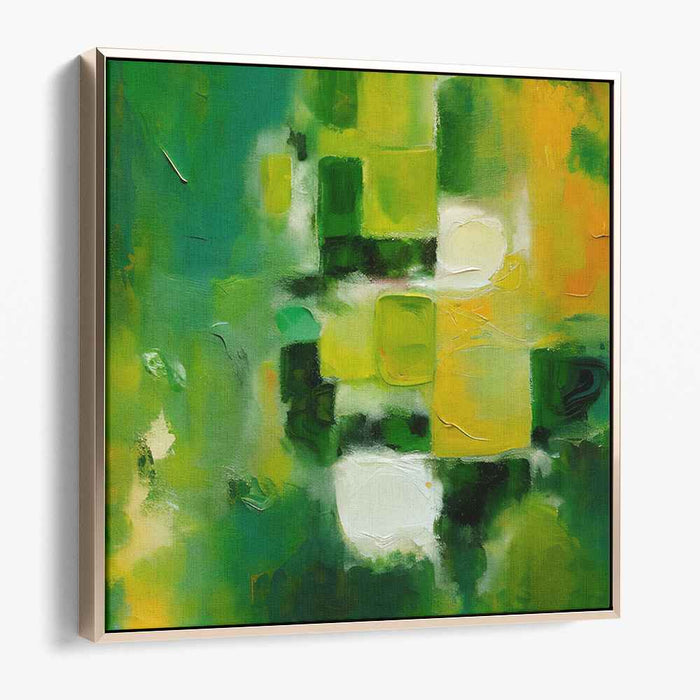 Emerald Sunburst Symphony: Abstract Geometric Green and Yellow Canvas Art Print