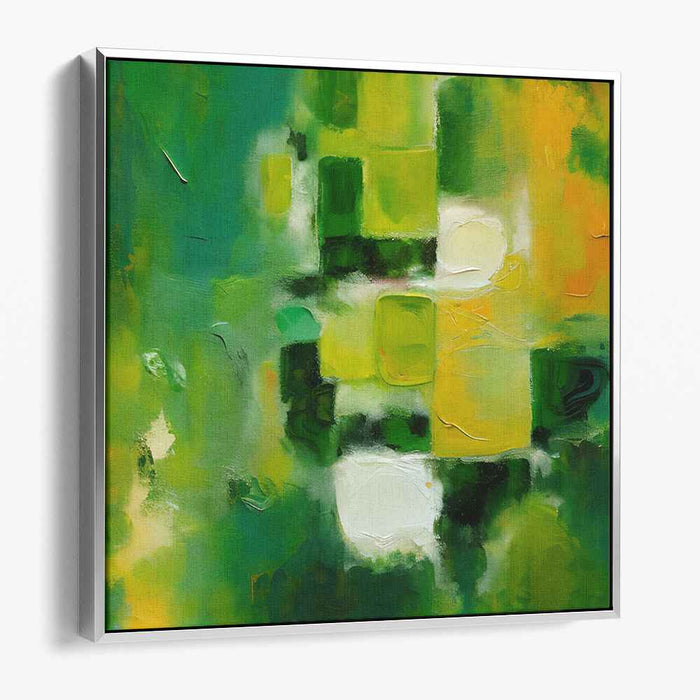 Emerald Sunburst Symphony: Abstract Geometric Green and Yellow Canvas Art Print