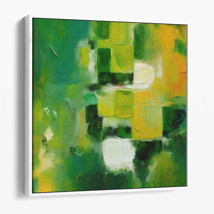 Emerald Sunburst Symphony: Abstract Geometric Green and Yellow Canvas Art Print