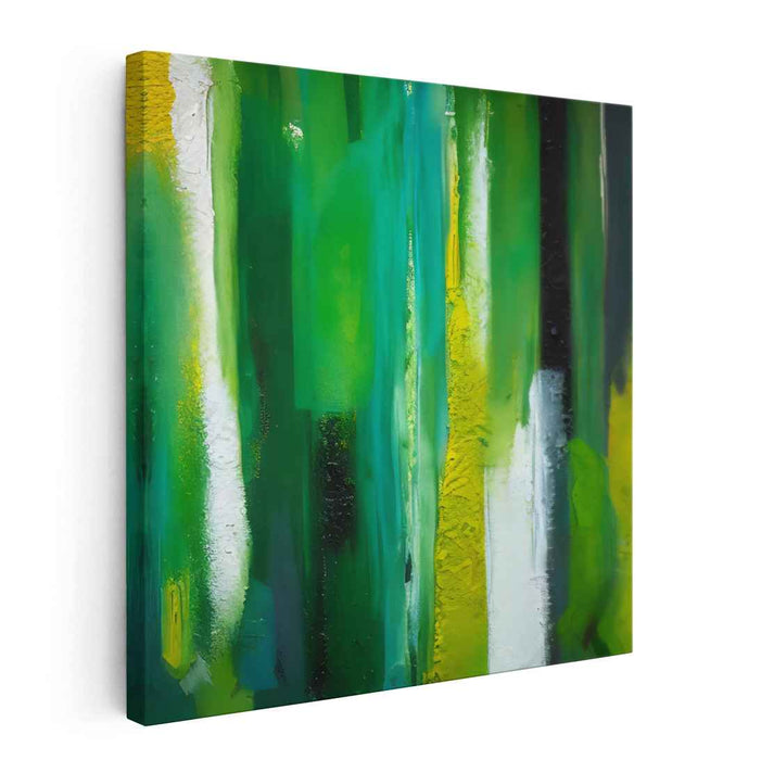 Luminous Verdant Dreams: Abstract Green and Yellow Canvas Art Print