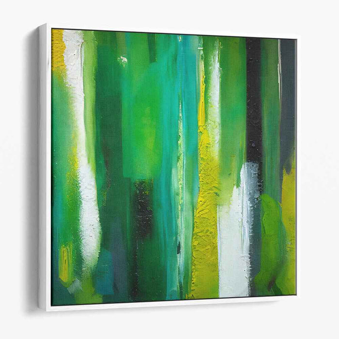 Luminous Verdant Dreams: Abstract Green and Yellow Canvas Art Print