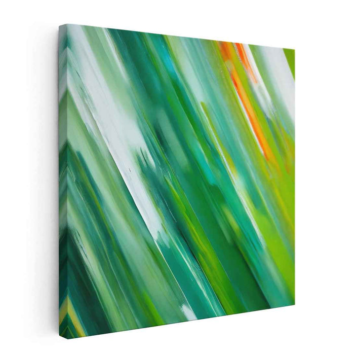 Emerald Citrus Splash: Abstract Expressionist Green and Orange Canvas Art Print