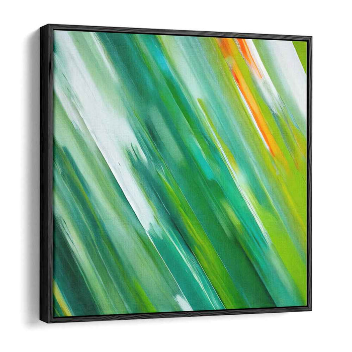 Emerald Citrus Splash: Abstract Expressionist Green and Orange Canvas Art Print
