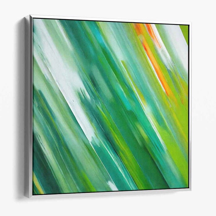 Emerald Citrus Splash: Abstract Expressionist Green and Orange Canvas Art Print