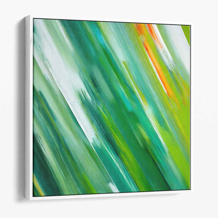 Emerald Citrus Splash: Abstract Expressionist Green and Orange Canvas Art Print