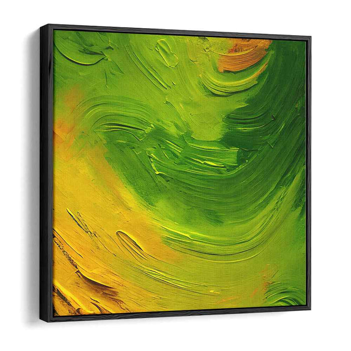 Emerald and Amber Whirls: Dynamic Abstract Impasto Canvas Art