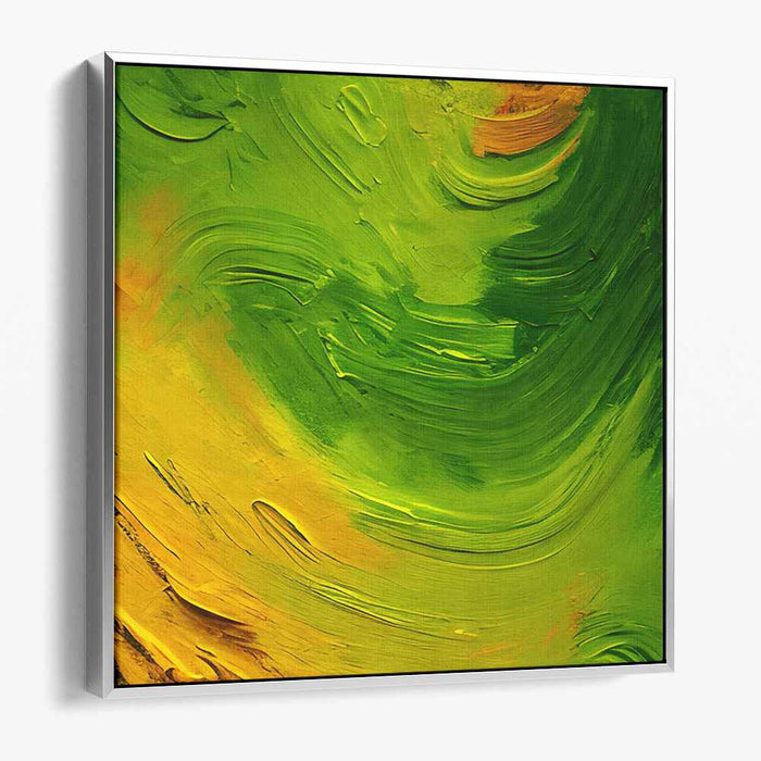 Emerald and Amber Whirls: Dynamic Abstract Impasto Canvas Art