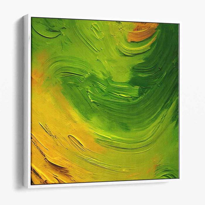 Emerald and Amber Whirls: Dynamic Abstract Impasto Canvas Art