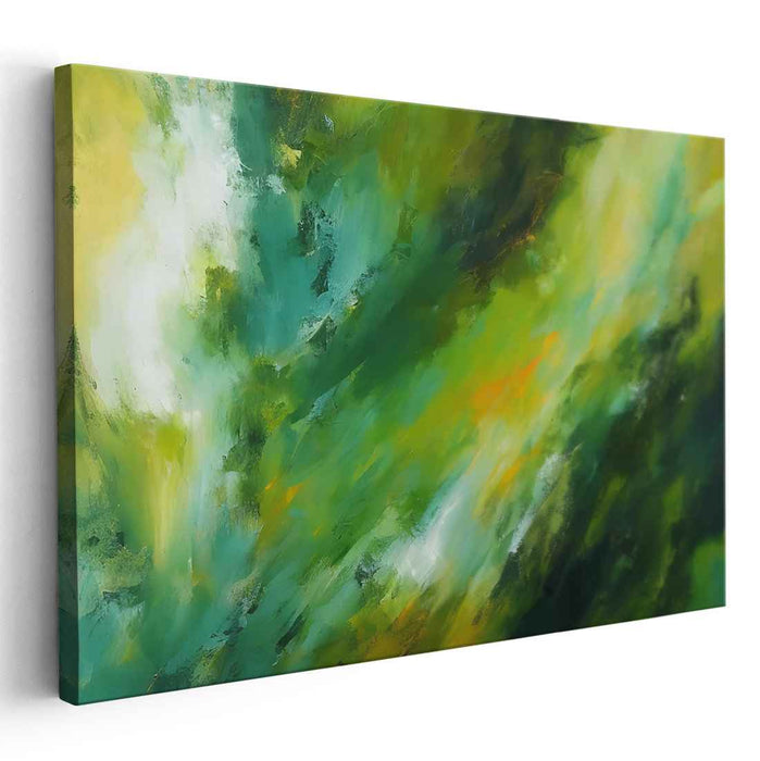 Emerald Echoes Abound: Abstract Expressionist Green Canvas Art Print