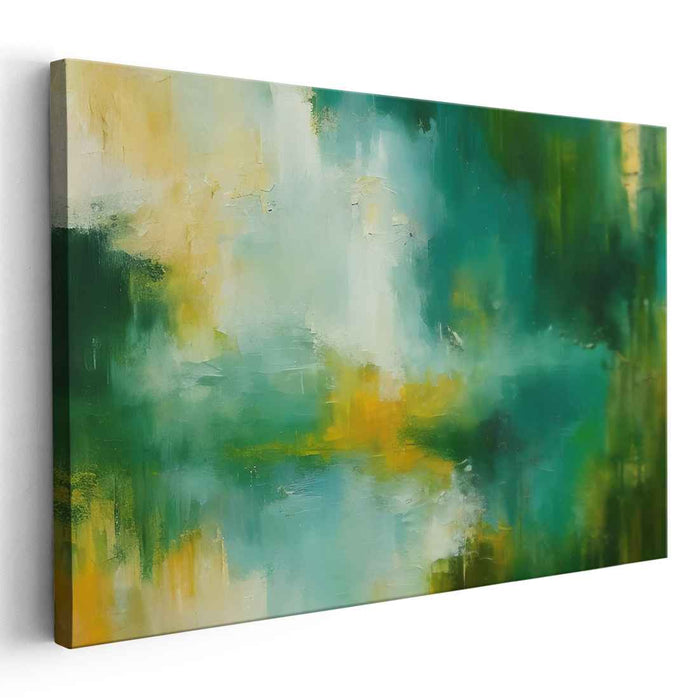 Hidden Citrus Serenade: Abstract Green and Yellow Canvas Art Print