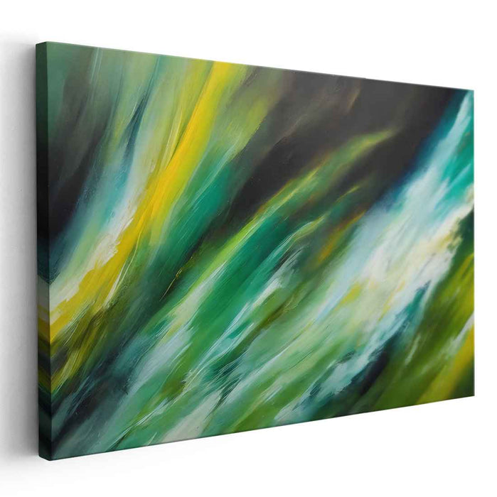 Emerald Glow Dance: Abstract Green and Yellow Canvas Art Print