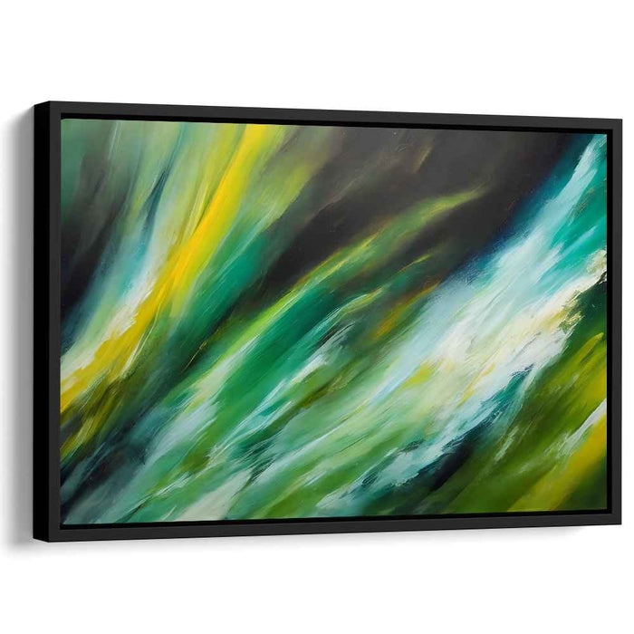 Emerald Glow Dance: Abstract Green and Yellow Canvas Art Print
