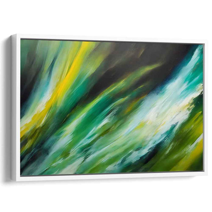 Emerald Glow Dance: Abstract Green and Yellow Canvas Art Print