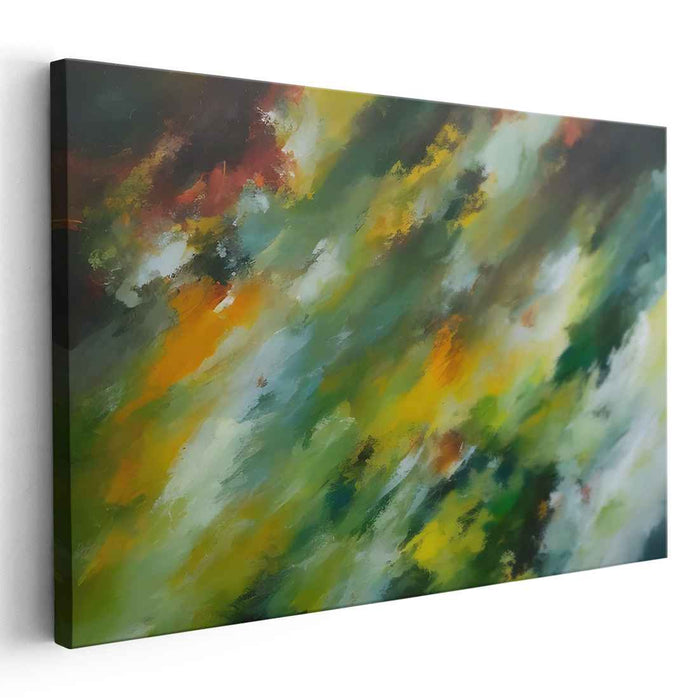 Emerald Echoes Revived: Abstract Expressionist Green and Yellow Canvas Art Print