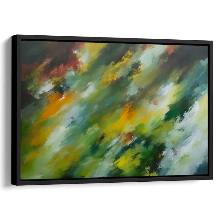 Emerald Echoes Revived: Abstract Expressionist Green and Yellow Canvas Art Print