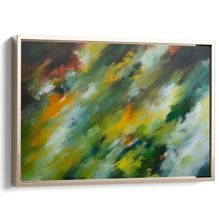 Emerald Echoes Revived: Abstract Expressionist Green and Yellow Canvas Art Print