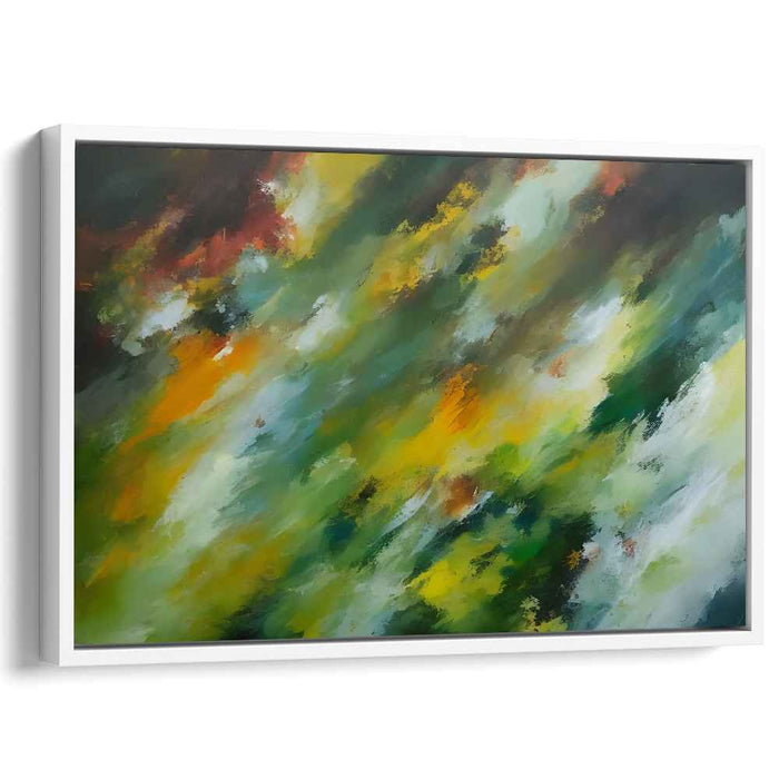 Emerald Echoes Revived: Abstract Expressionist Green and Yellow Canvas Art Print