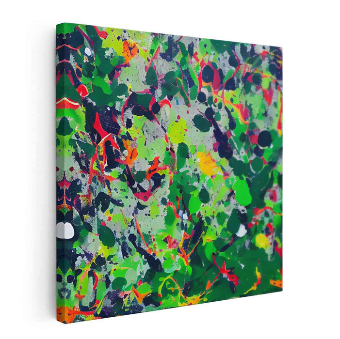 Emerald Frenzy: Abstract Expressionist Splatter Canvas Art