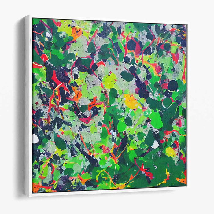 Emerald Frenzy: Abstract Expressionist Splatter Canvas Art