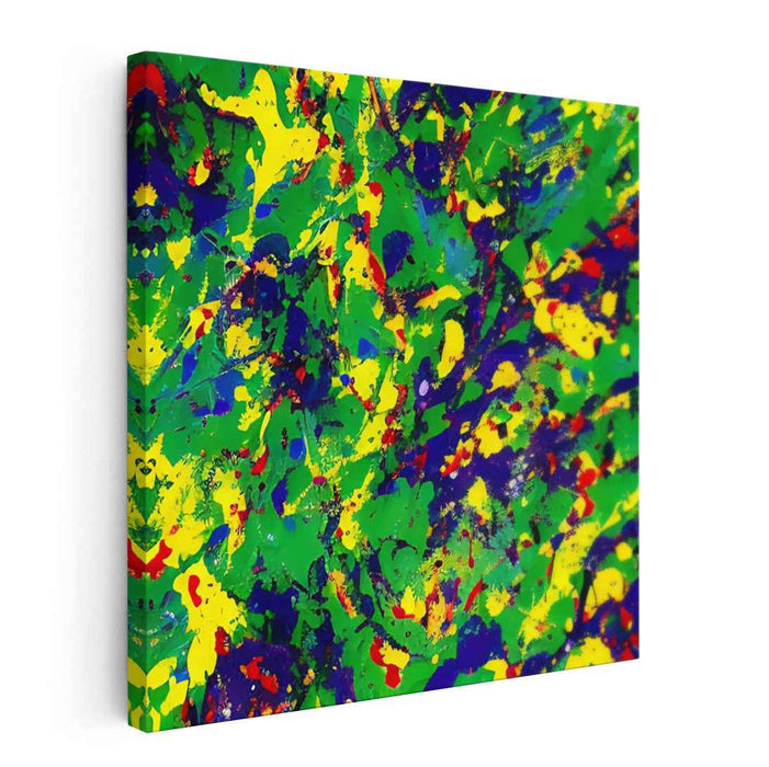 Verdant Vibrations: Abstract Expressionist Green and Yellow Canvas Art Print