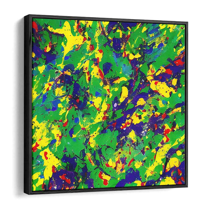 Verdant Vibrations: Abstract Expressionist Green and Yellow Canvas Art Print