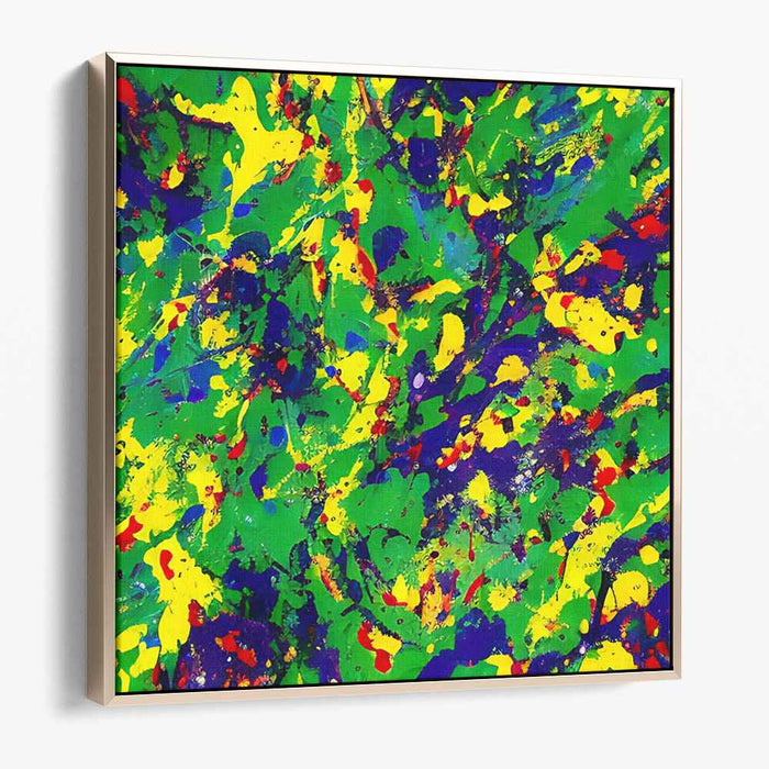 Verdant Vibrations: Abstract Expressionist Green and Yellow Canvas Art Print