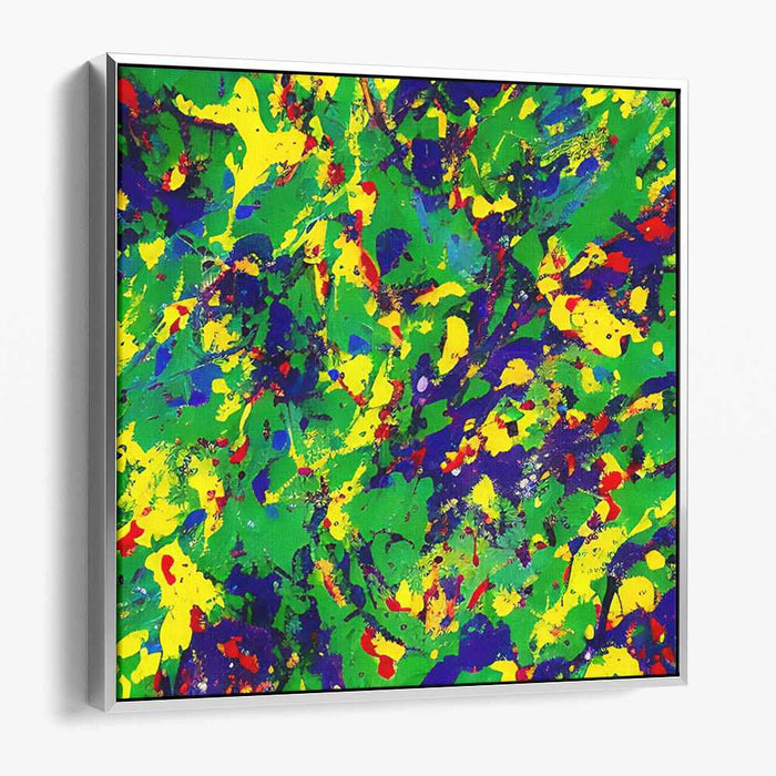 Verdant Vibrations: Abstract Expressionist Green and Yellow Canvas Art Print