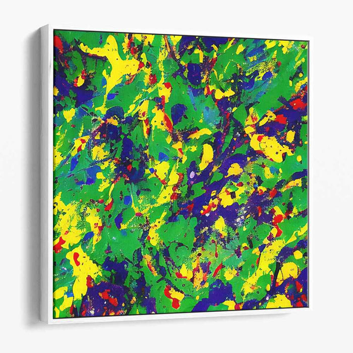 Verdant Vibrations: Abstract Expressionist Green and Yellow Canvas Art Print