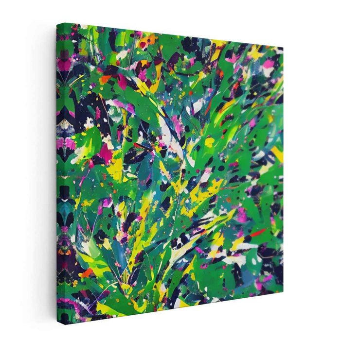 Dynamic Jungle: Abstract Expressionist Green Canvas Art Print