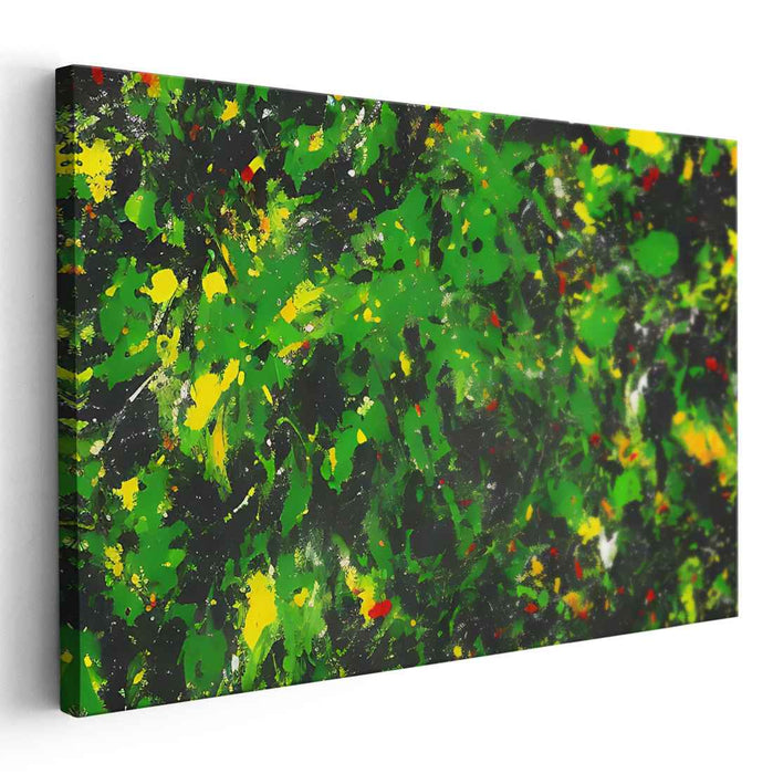 Enigmatic Citrus Symphony: Abstract Green and Yellow Expressionist Canvas Art Print