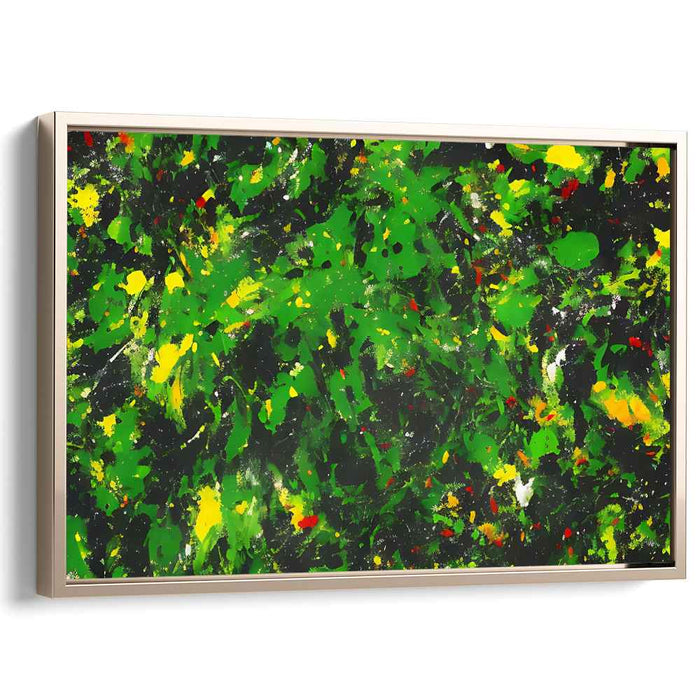 Enigmatic Citrus Symphony: Abstract Green and Yellow Expressionist Canvas Art Print