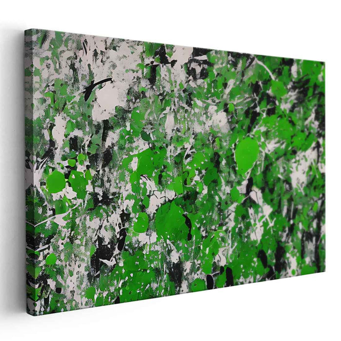 Dynamic Green Splashes: Abstract Expressionist Canvas Art Print